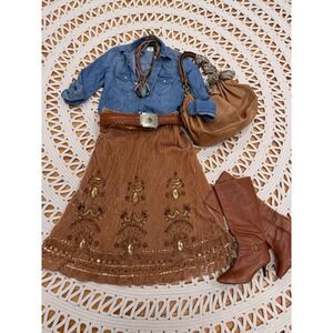 Carole Little Crushed Velvet Beaded‎ Bohemian Skirt Sz M/L